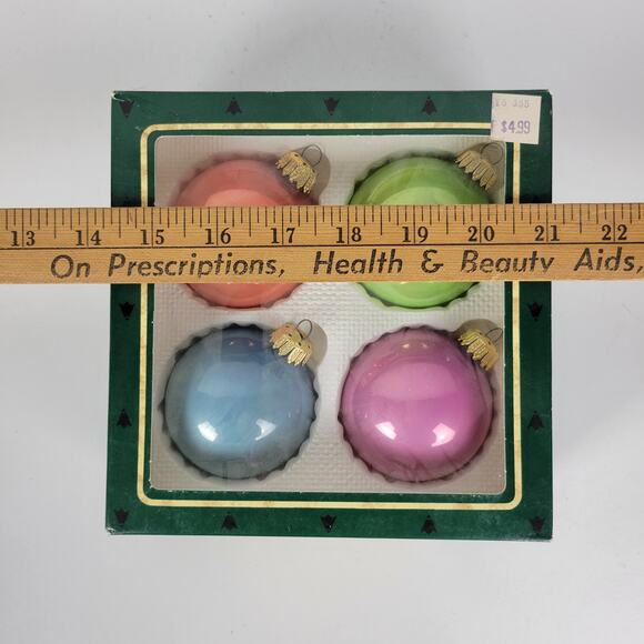 Vtg Christmas by Krebs Pastel Colors Hand Decorated Glass Ornaments 4pcs w/ Box - Picture 2 of 14